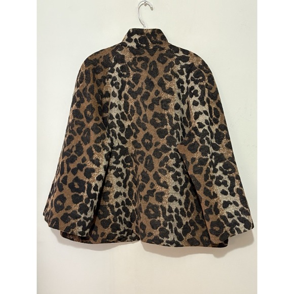 Betsey Johnson L Leopard Print Wool Blend Coat Jacket Toggle Closure Flared Hem - Picture 6 of 9